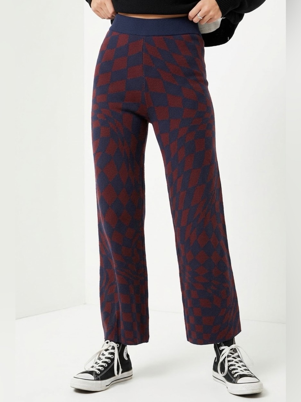 Daydreamer LA Knit Check Wide Leg Crop Pants Size Large